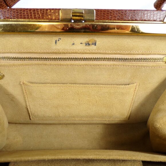 Vintage 60's Lizard Skin Handbag/Purse Suede Lined w/Card Case #1018 - Picture 6 of 15